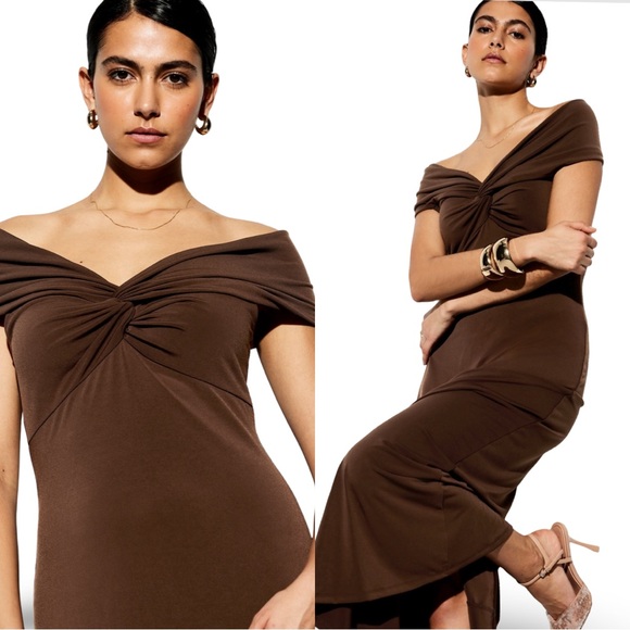 NWTS🌹THE OCCASION L🌹ELITE OLD NAVY LINE DEEP SABLE OFF SHOULDER MAXI MIDI DRESS - Picture 1 of 16